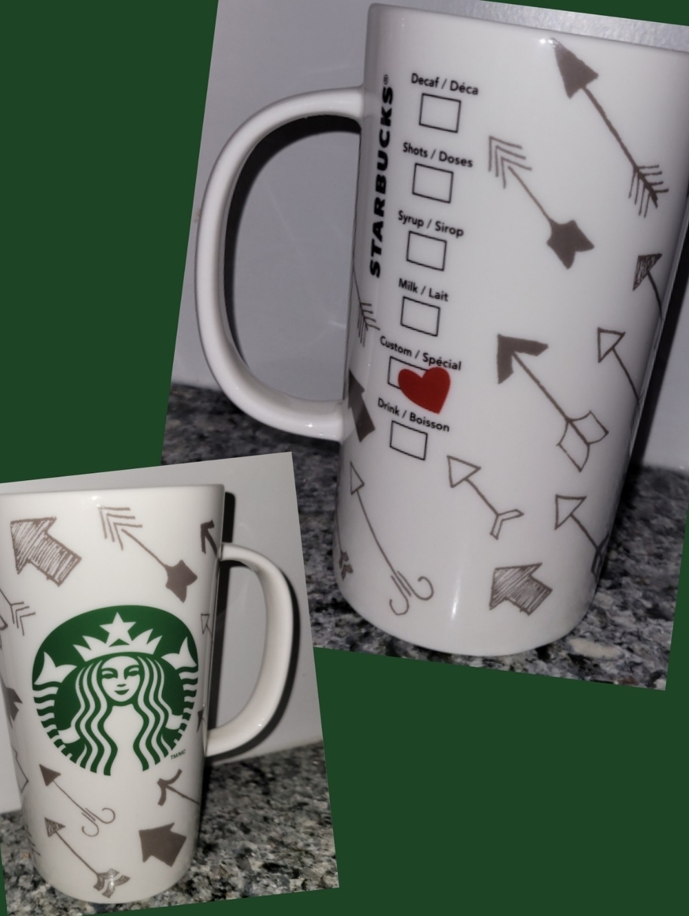 Starbucks Grande White Mug Green Siren Red Heart Gray Arrow Accents 2014